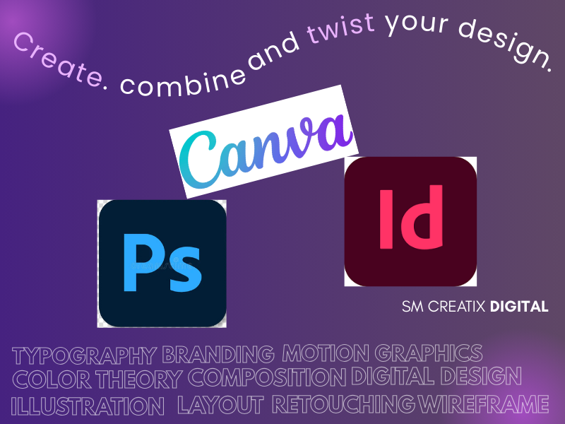 A picture of the best graphic design tools I recommend so far: 1. Canva 2.Adobe InDesign 3. Adobe Photoshop