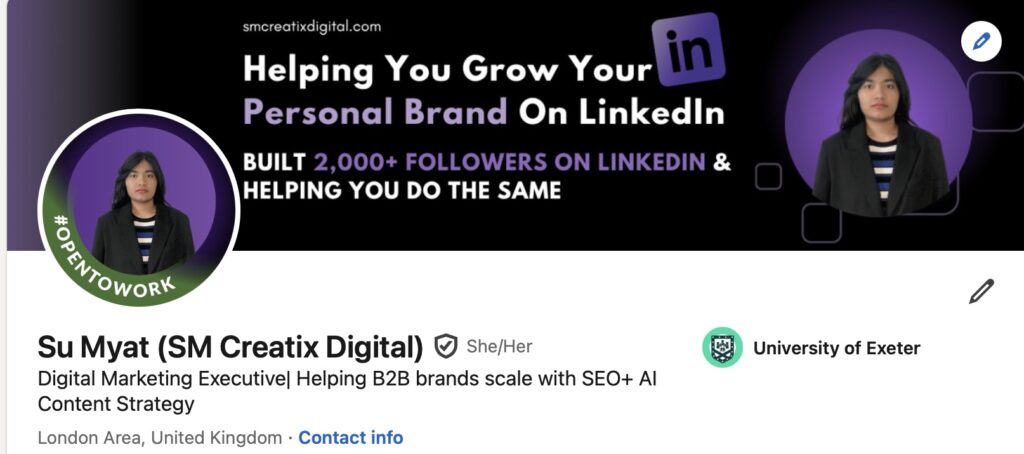 Screenshot of a professional LinkedIn profile with strong banner, skills, and achievements for LinkedIn profile optimisation hacks.